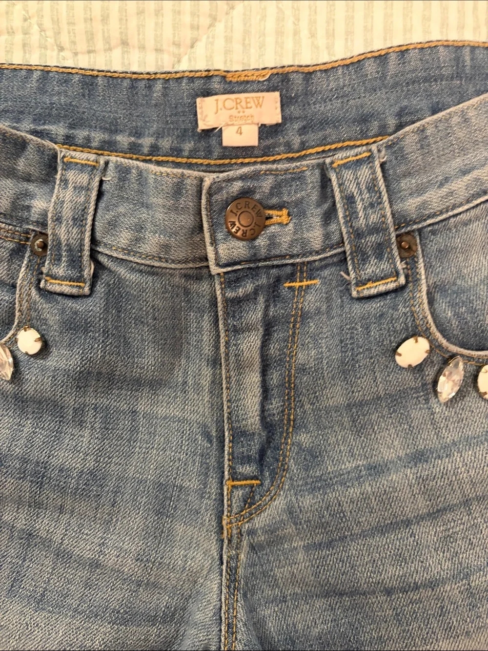 J. Crew Light Blue Denim Shorts with Teardrop Crystal Trim